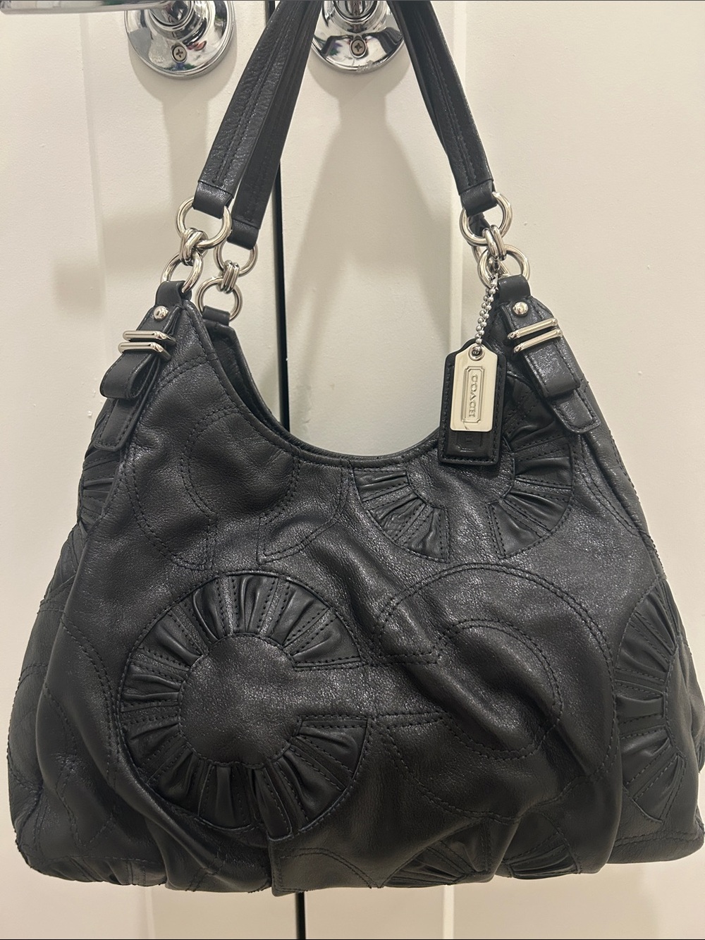 Coach (EUC) Madison Op Art Maggie Embellished Leather Shoulder Bag